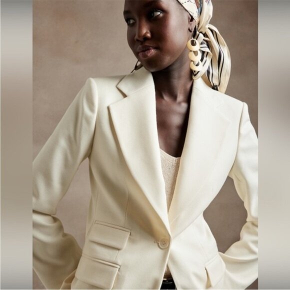BANANA REPUBLIC CREAM LIDO Sculpted Italian Wool BLAZER - Size 14 - Picture 4 of 16